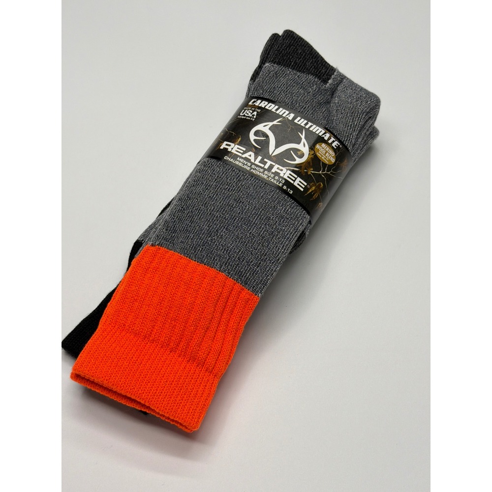 Carolina Ultimate Realtree Men's Wool Blend Crew Socks Size 9-13 Black Orange US - Picture 5 of 5